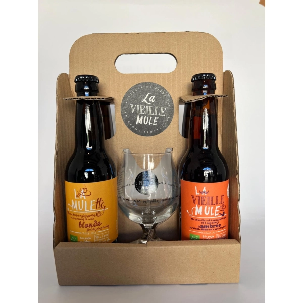 Coffret cadeau 4 bières + 1 verre La Vieille Mule